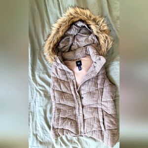 Womens Puffy Vest with Fur Hoodie